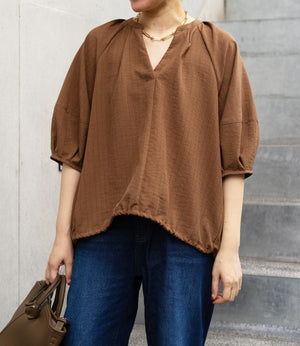 ストライプスキッパーパフブラウス