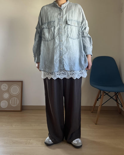 リネン混タックリラックスパンツ