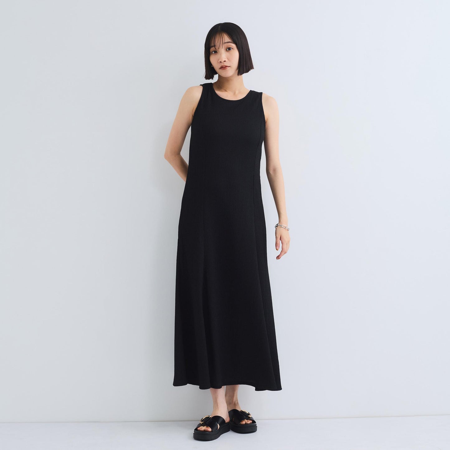 シャーリングジャージーワンピース≪洗濯機で洗える≫