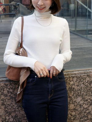 ハイネックリブニット