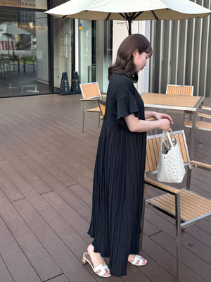 フリルシャーリング切り替えワンピース