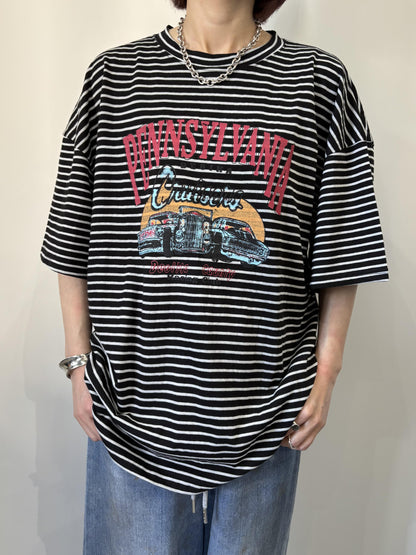 ヴィンテージライクプリントボーダーT