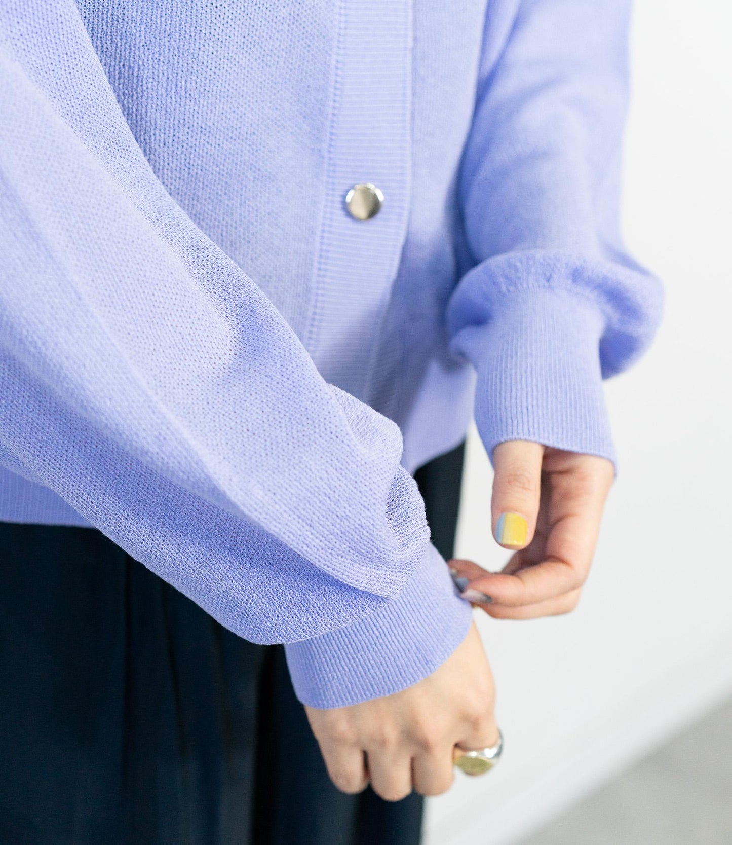 7分袖メタルボタンカーディガン