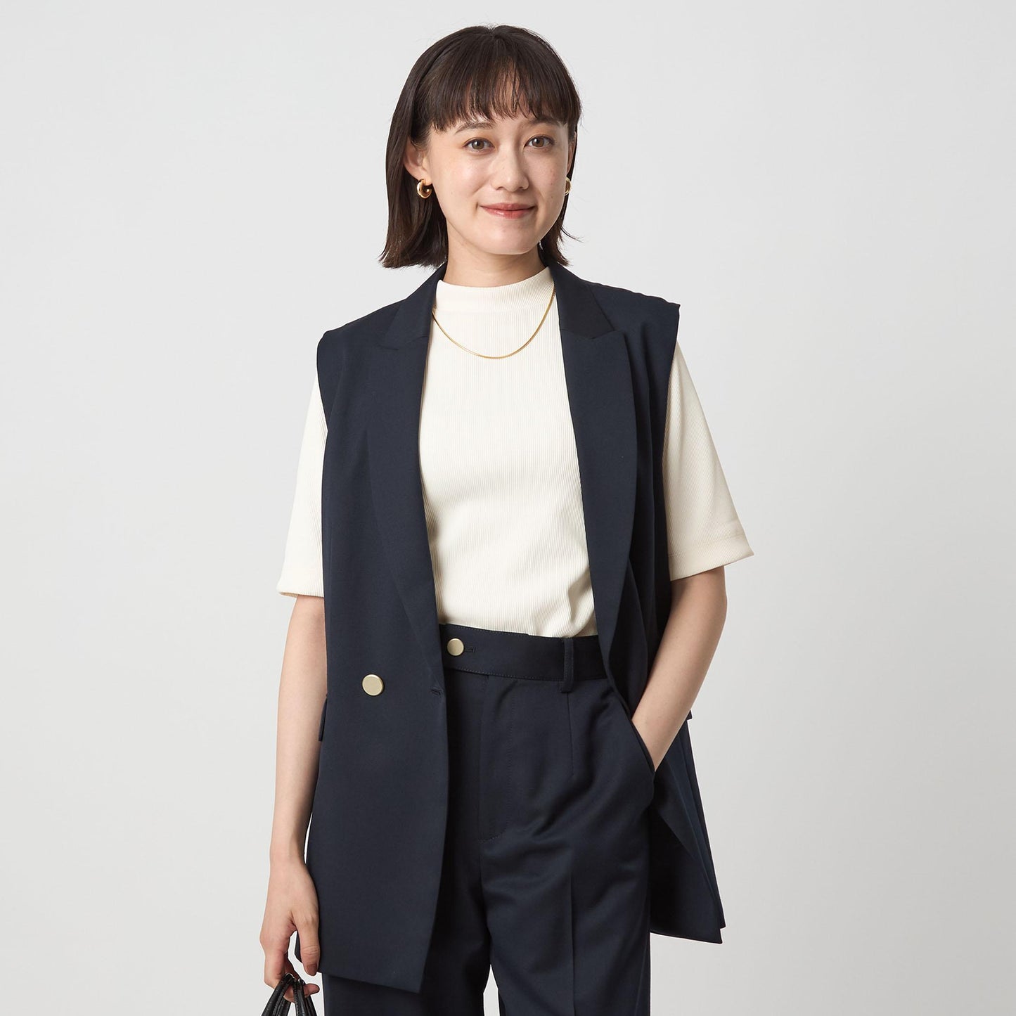 ニットライク モックネック カットソー