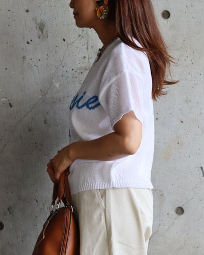 レタリングニット半袖Tシャツ