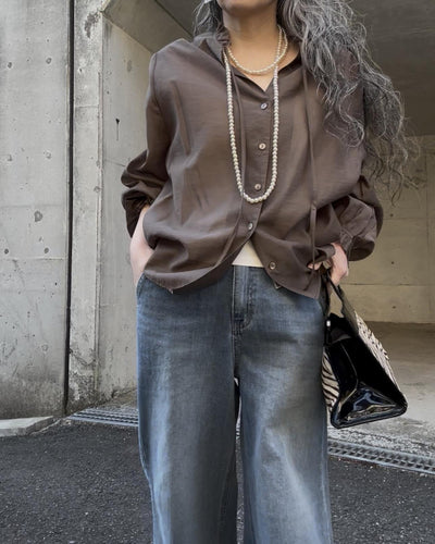 ダークブラウン シアーブラウス