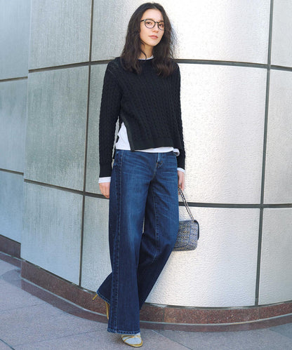 デニム ライン ワイドパンツ