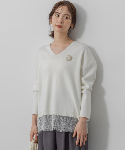 レースモチーフニットプルオーバー