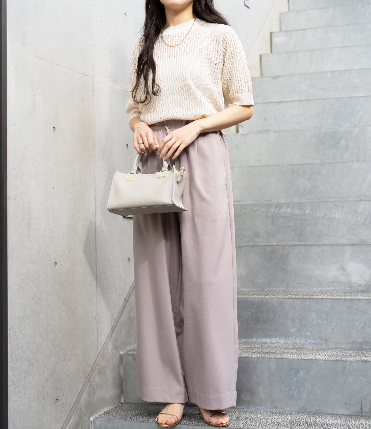 透かし柄編み5分袖ニット