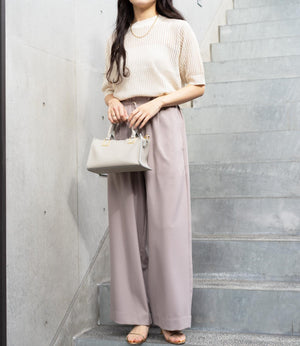 透かし柄編み5分袖ニット