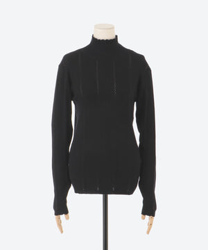 透かし柄ハイネックニット