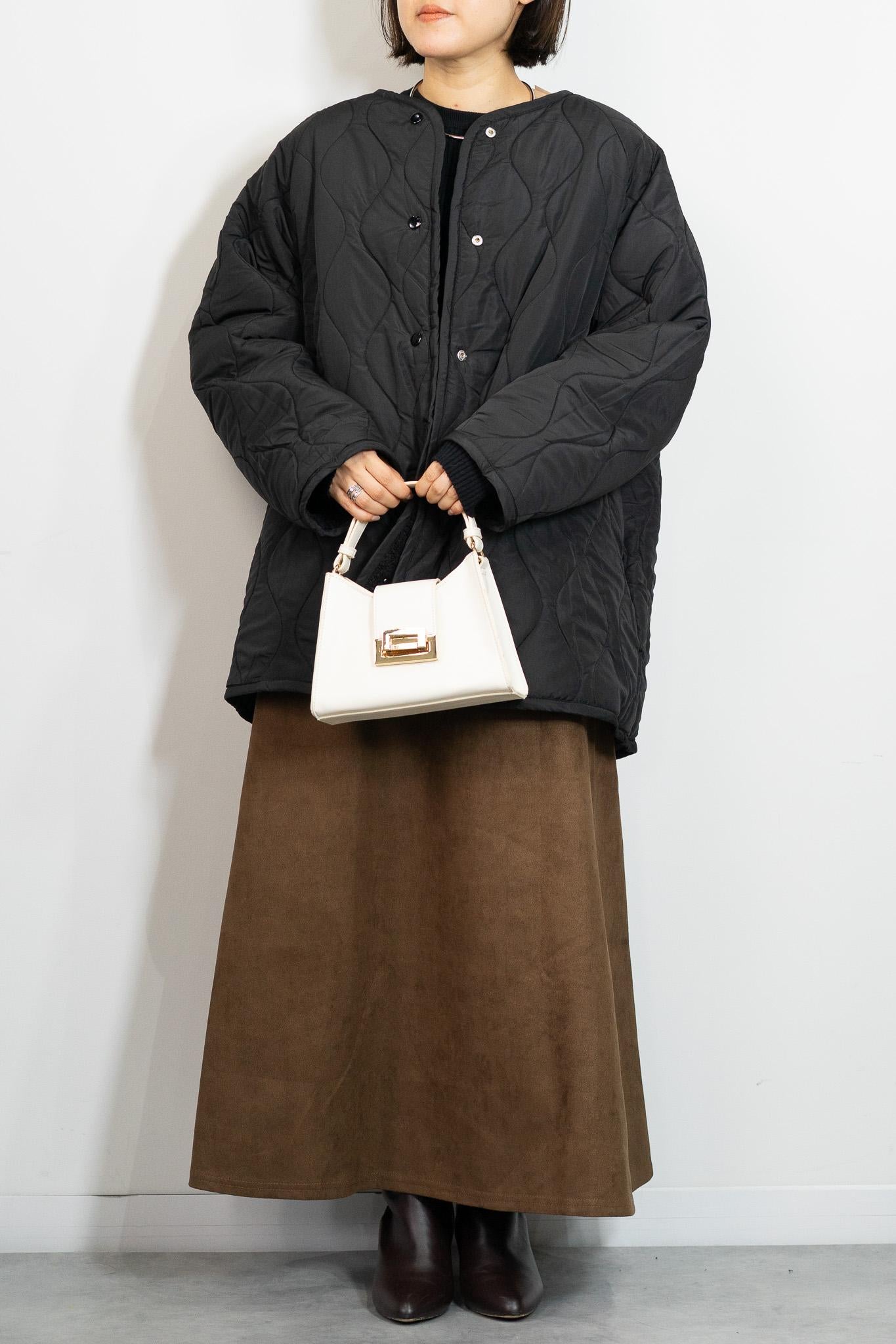 リバーシブルボアキルティングノーカラーアウター