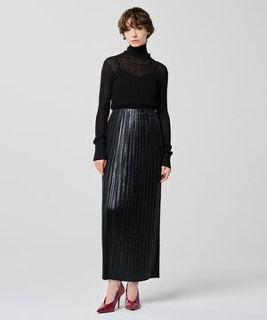 レザー ライク サテン プリーツスカート（uncrave WHITE）