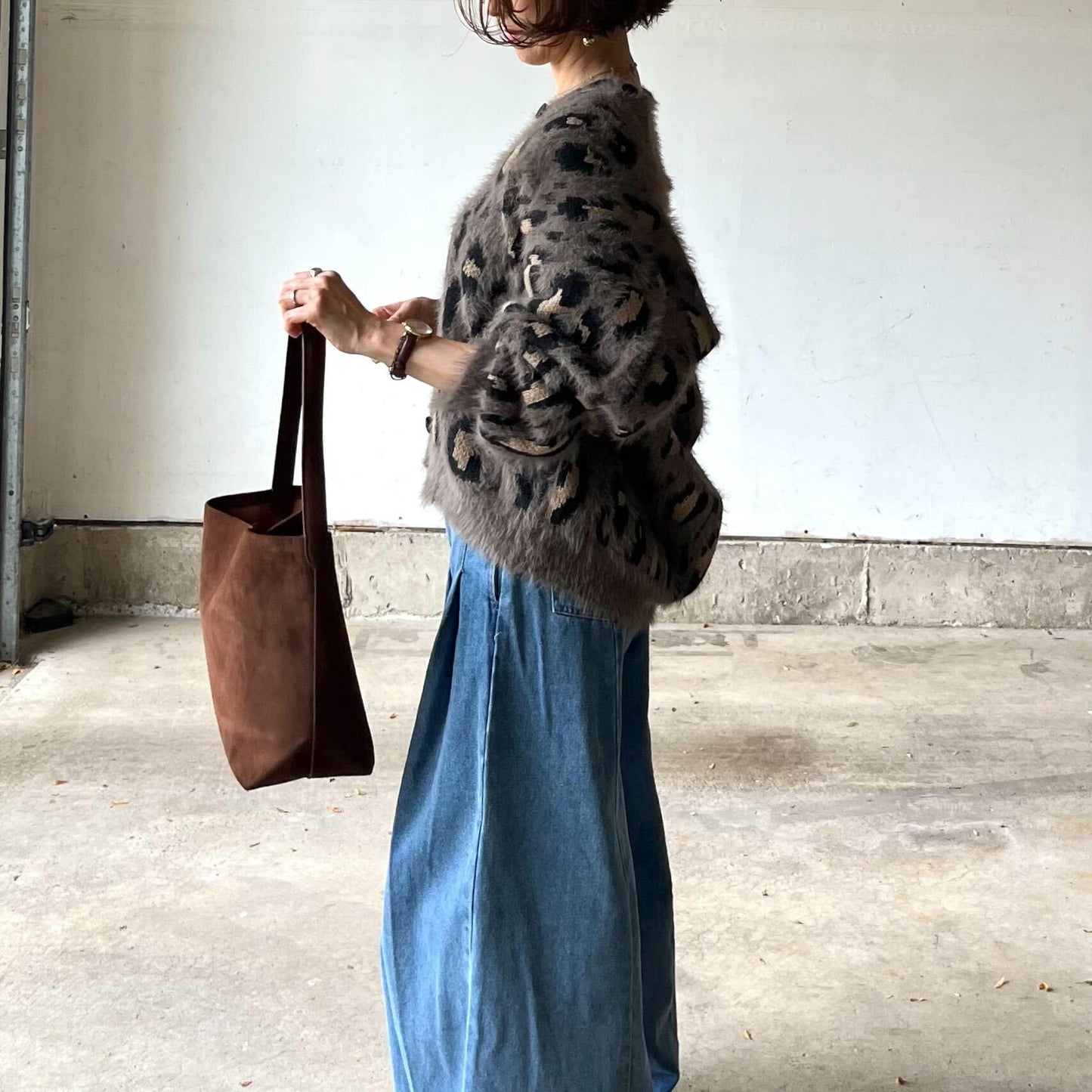 サスペンダーワイドデニムパンツ