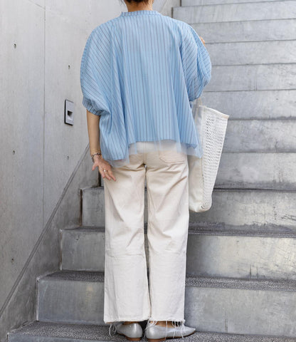 チュールレイヤードドレープブラウス