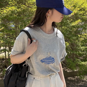 ドローイングプリントコットンTシャツ