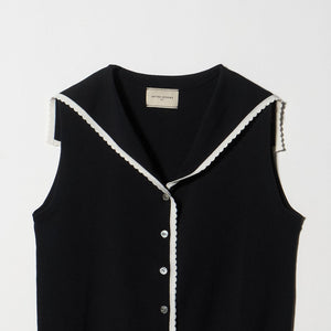 スカラップ セーラー ノースリーブ ニット ウォッシャブル