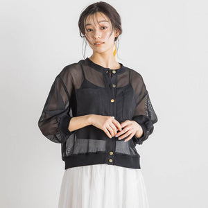 変わり織メッシュカーディガン≪手洗い可能≫