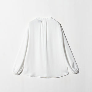 バック サテン Vネック ロングスリーブ ブラウス ‐ウォッシャブル‐