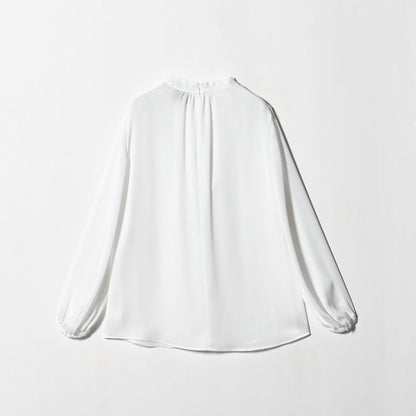 バック サテン Vネック ロングスリーブ ブラウス ‐ウォッシャブル‐