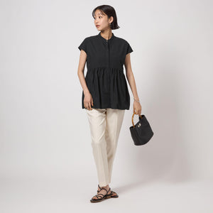 スタンドネック ペプラム フレンチスリーブ ブラウス