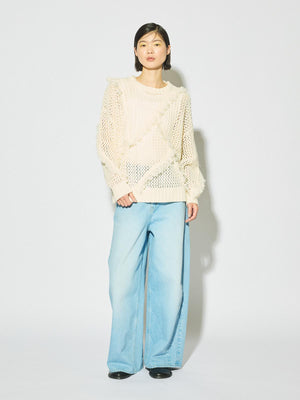 MIDIUMISOLID for Ladies フリンジメッシュプルオーバー