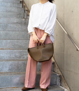 ストライプギャザースリーブブラウス