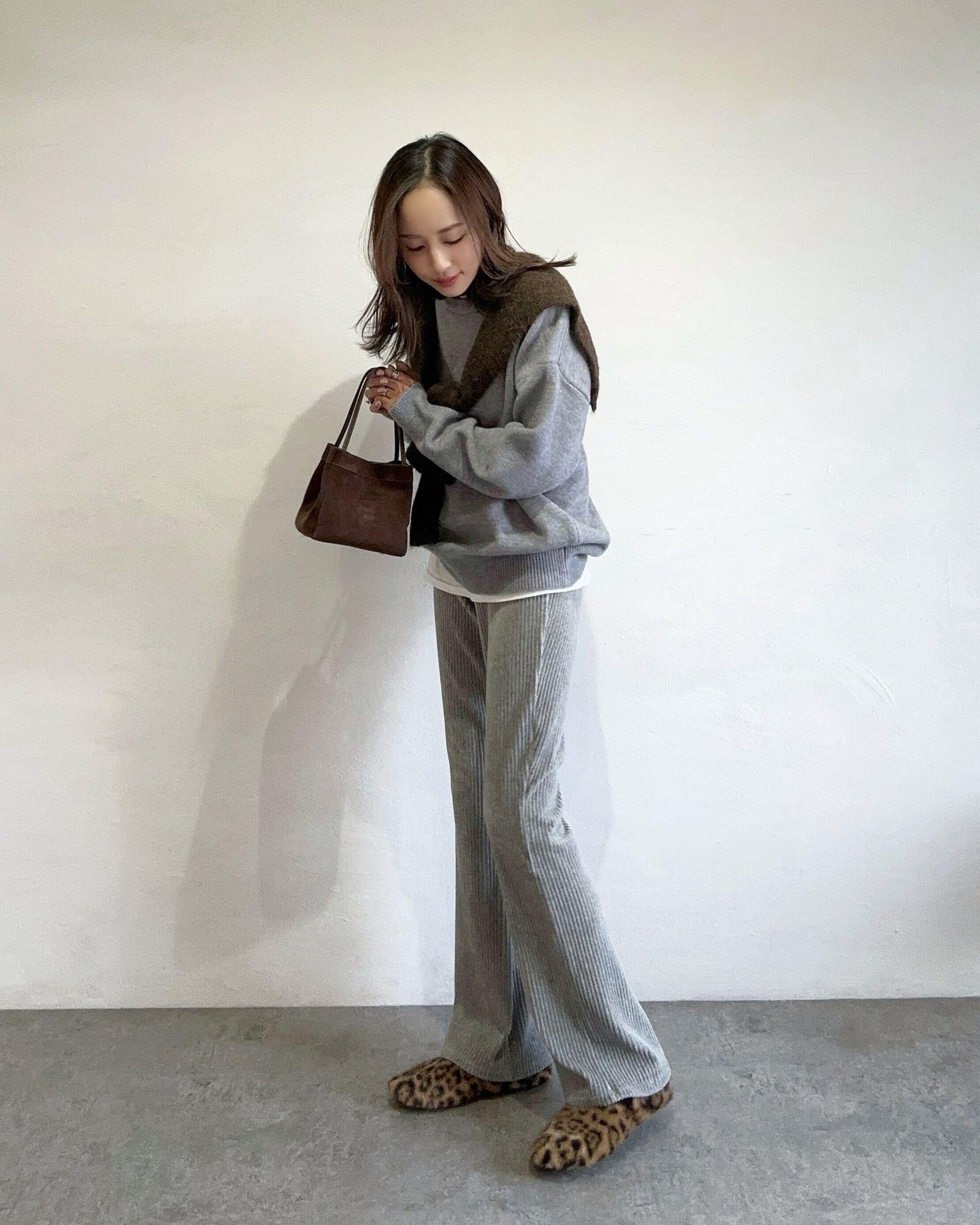 ベロア調リブフレアパンツ