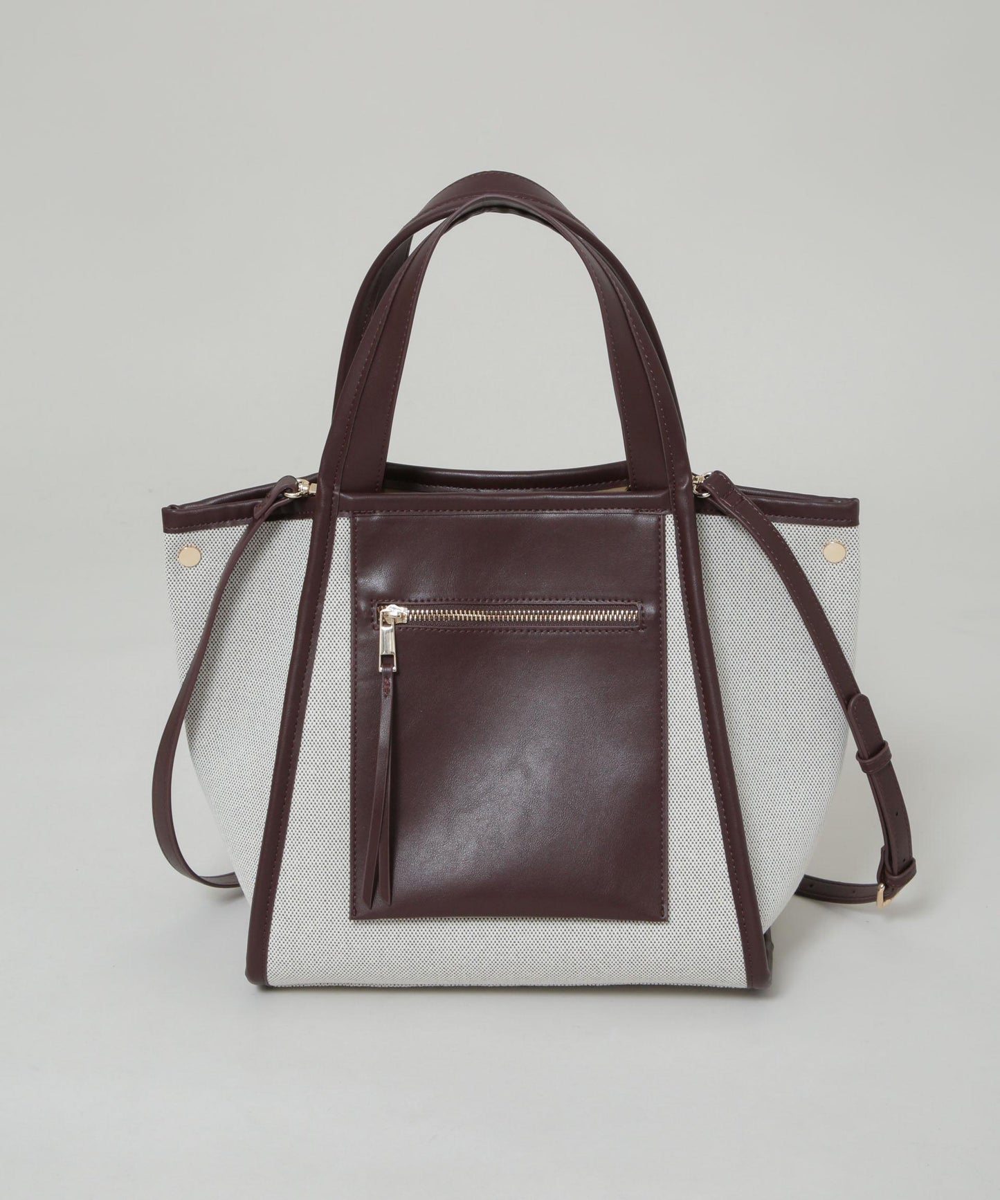 キャンバス×フェイクレザーポケットバッグ