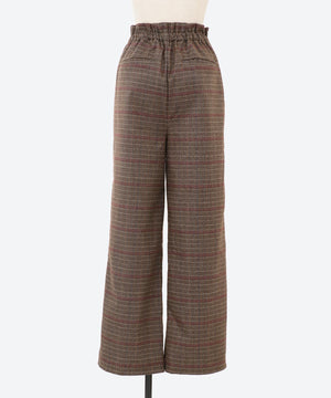 ワイドチェック柄ベルトパンツ