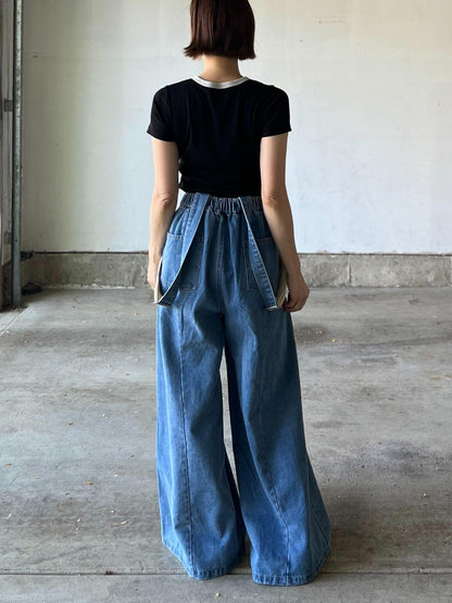 サスペンダーワイドデニムパンツ