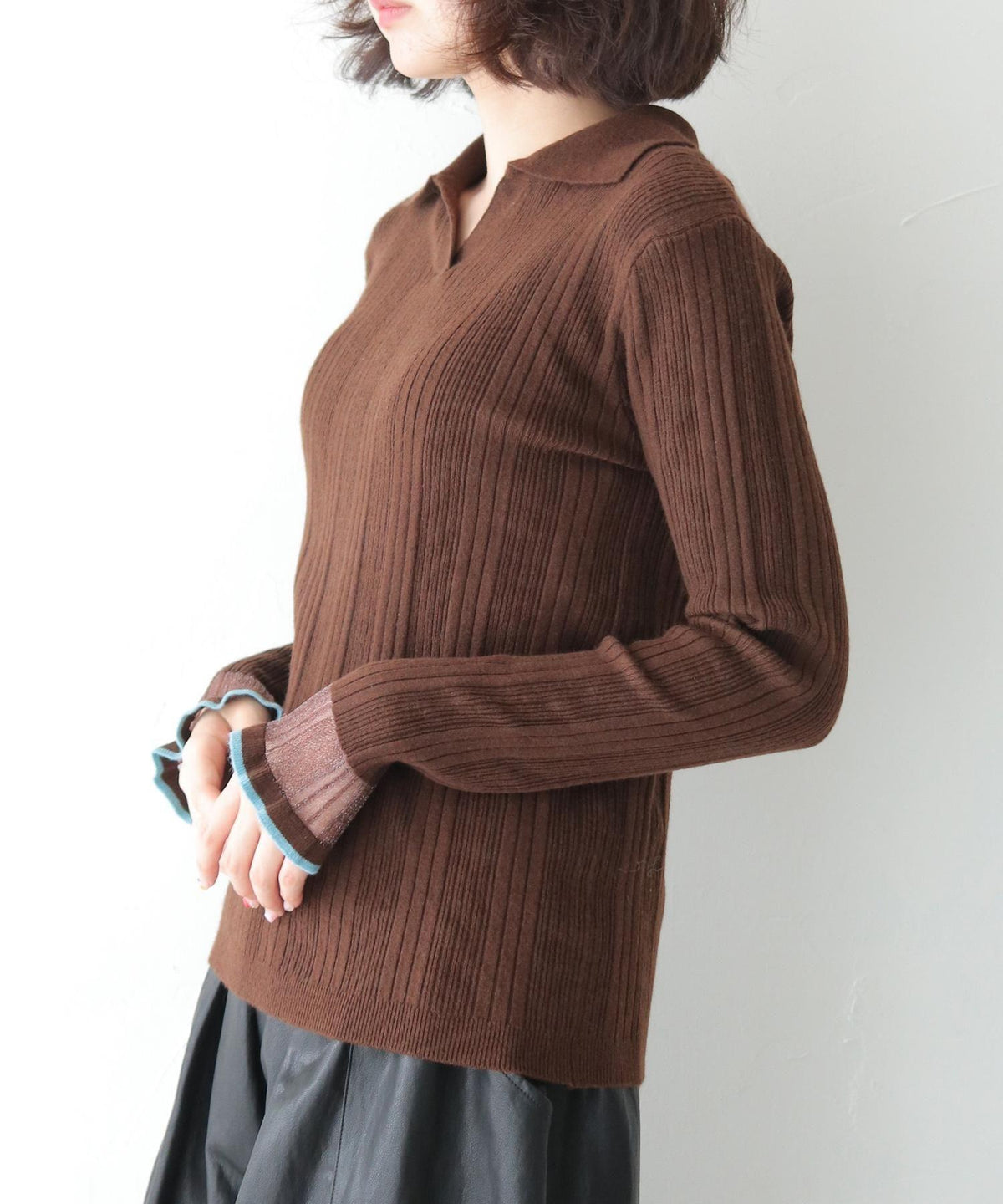 スキッパーネックポロニット