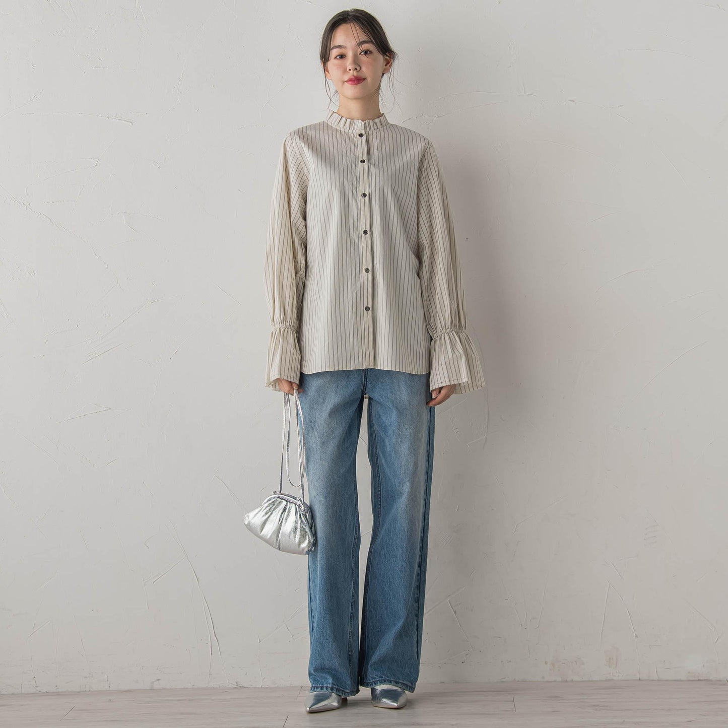 襟フリルブラウス≪洗濯機で洗える≫