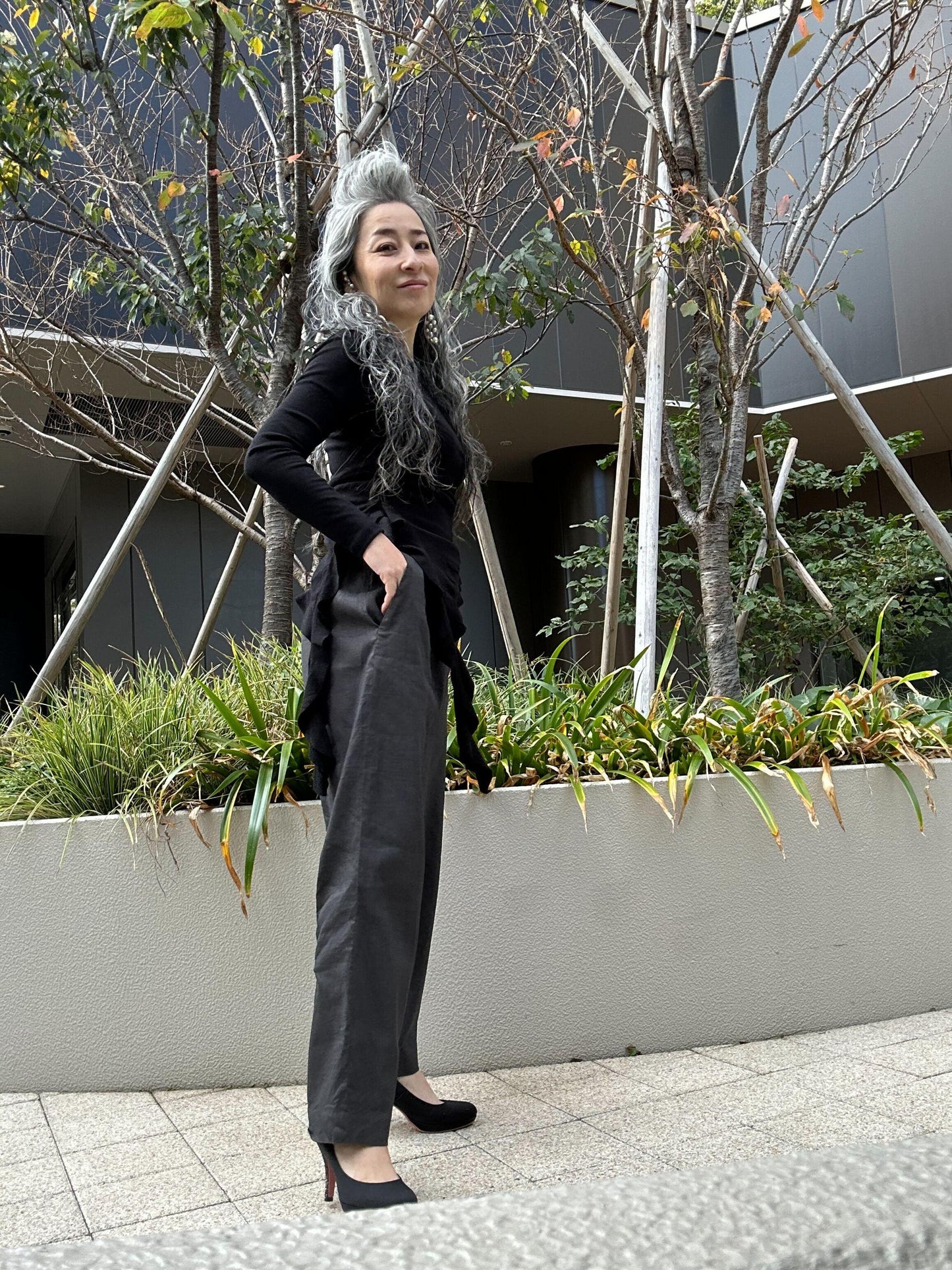 アシンメトリーギャザー デザイントップス