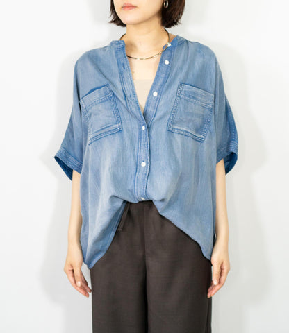 バンドカラーシアーデニムシャツ