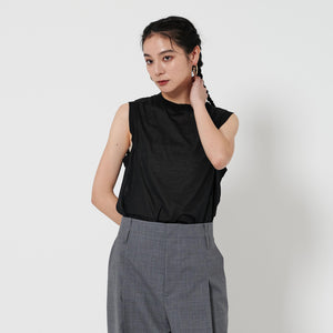 コットンナイロン クルーネック ノースリーブ Tシャツ