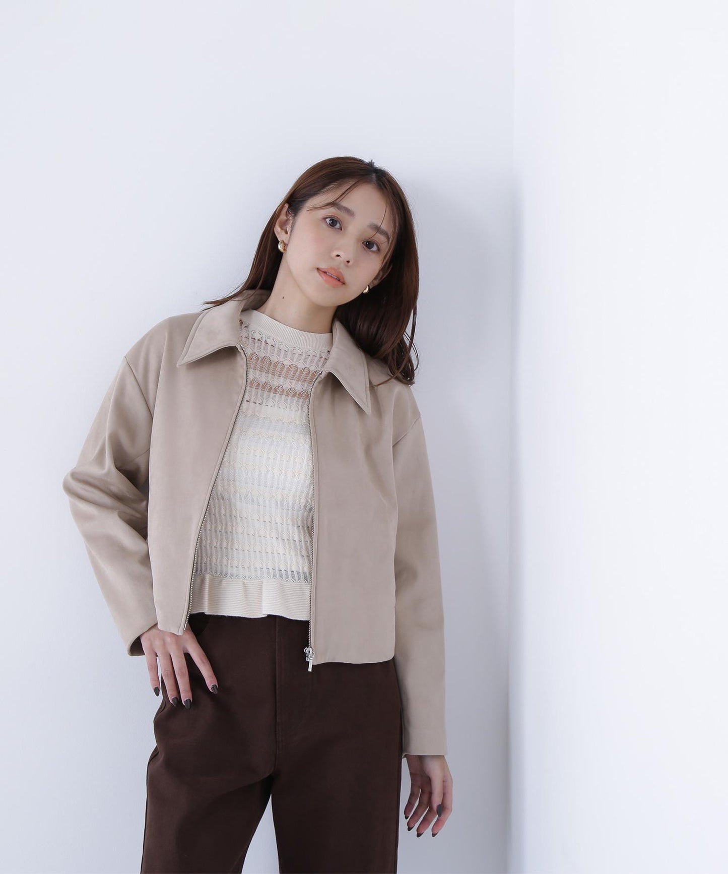 ステンカラーフェイクスエードブルゾン