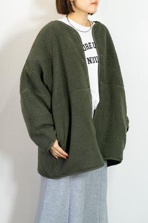 リバーシブルボアキルティングノーカラーアウター