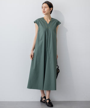 ストレッチブロード Vネックワンピース