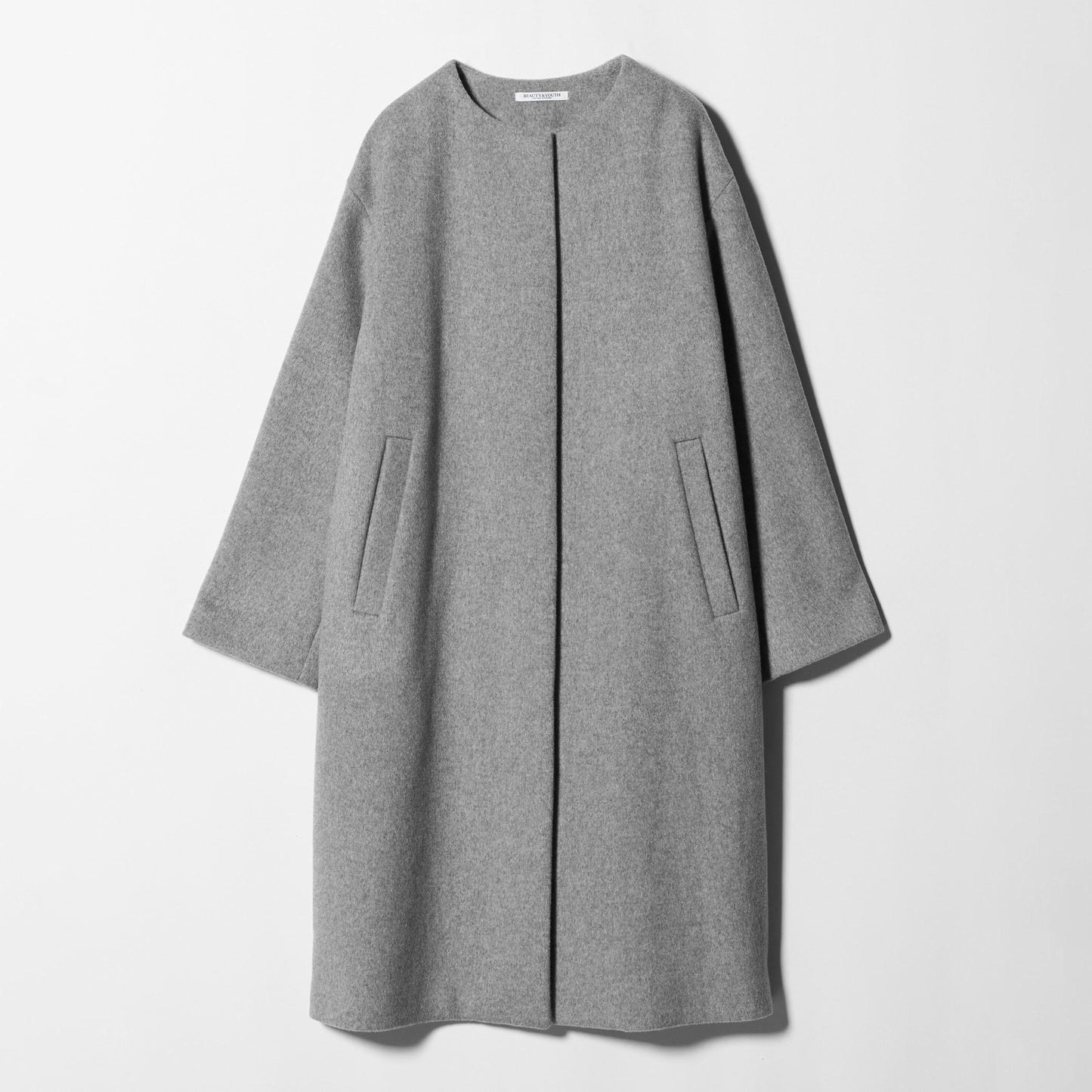 毛ナイロン ノーカラーコート