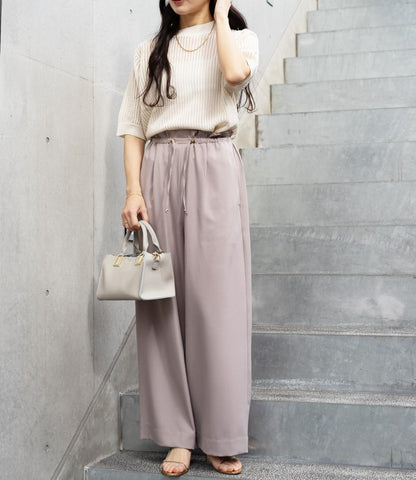 透かし柄編み5分袖ニット