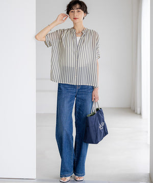 ストライププリント シフォン ブラウス