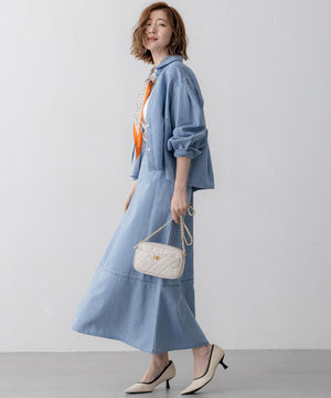 ライトダンガリー クロップド ボリュームスリーブ シャツ