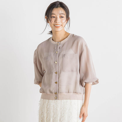 変わり織メッシュカーディガン≪手洗い可能≫