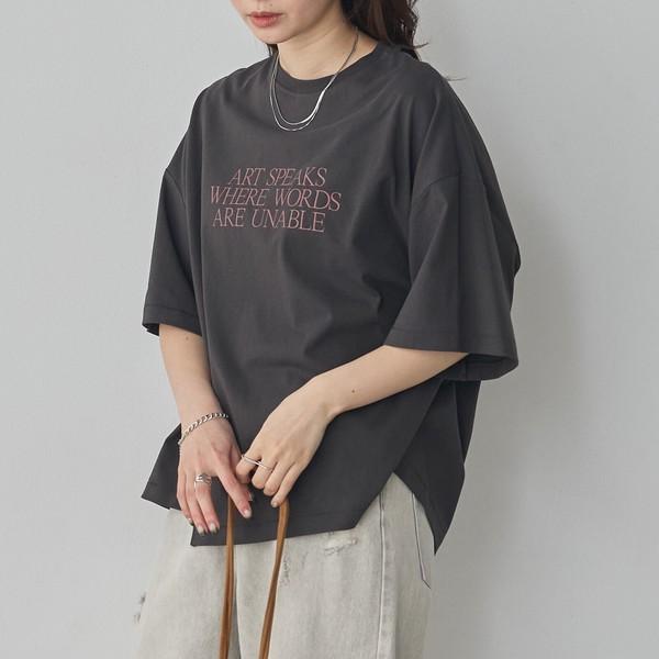 USAコットンアシンメトリーレタリングTシャツ