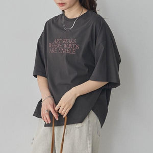 USAコットンアシンメトリーレタリングTシャツ