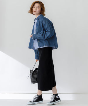 ライトダンガリー クロップド ボリュームスリーブ シャツ