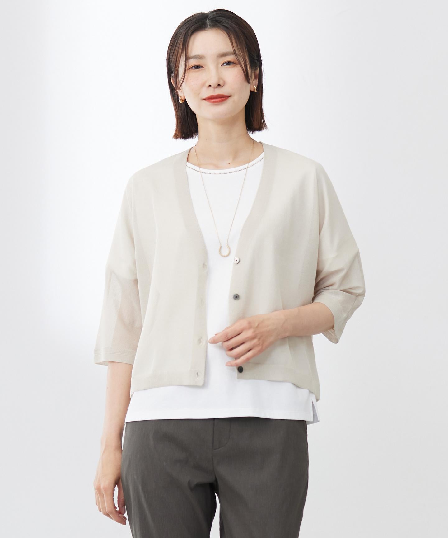 SHEER LIGHT KNIT Vネック カーディガン