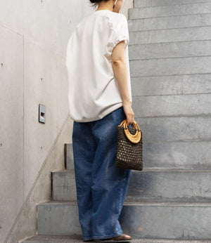 異素材切り替えドロストラグランカットソー