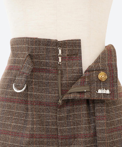 ワイドチェック柄ベルトパンツ